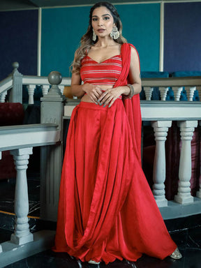 Red Palazzo Saree With Blouse