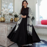 Black Cotton Anarkali Suit Set