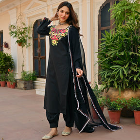 Black Cotton Aari Kurta Set