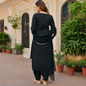 Black Cotton Aari Kurta Set