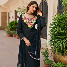 Black Cotton Aari Kurta Set