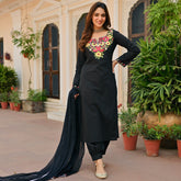 Black Cotton Aari Kurta Set