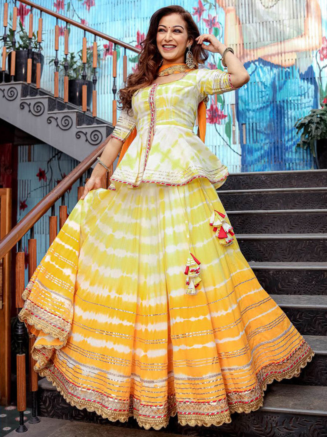 Yellow Peplum Skirt Dupatta Set