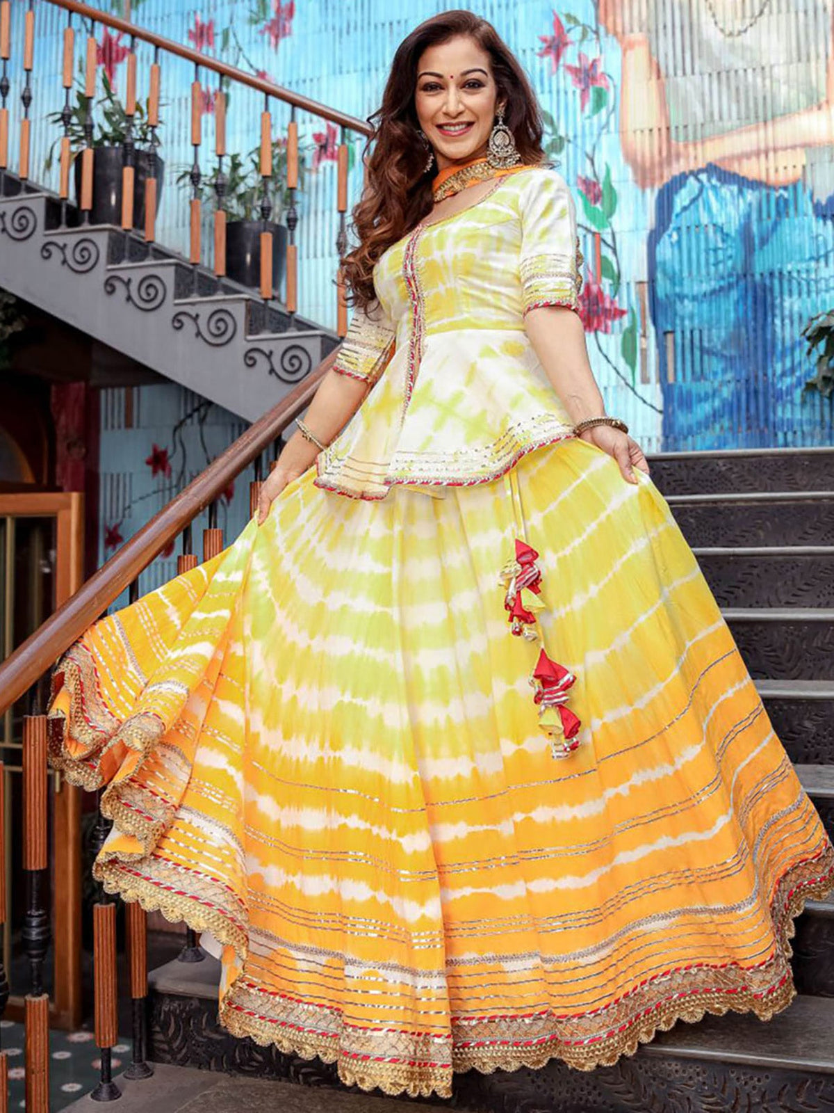 Yellow Peplum Skirt Dupatta Set