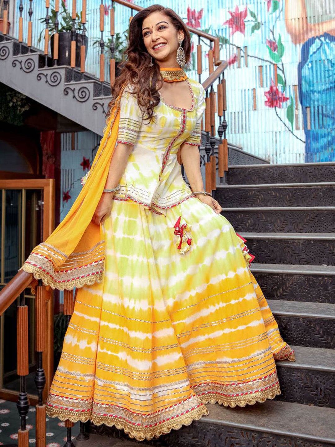 Yellow Peplum Skirt Dupatta Set