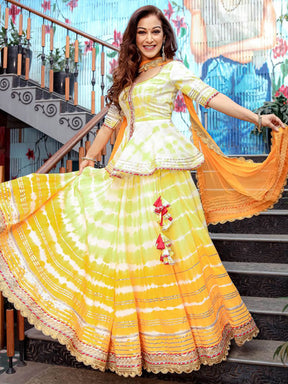 Yellow Peplum Skirt Dupatta Set