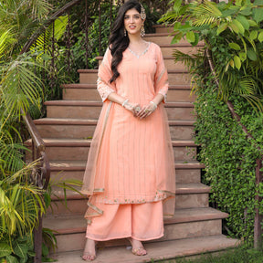 PEACH STRAIGHT MUKAISH KURTA SET