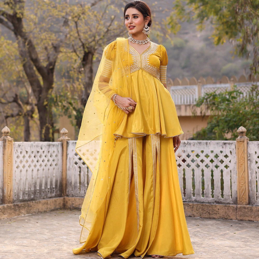 MUSTARD PEPLUM GHARARA SET