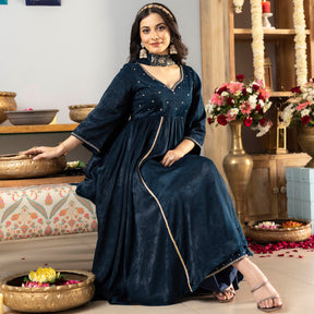 Navy Blue Apricot Anarkali Kurta Set