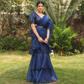 COBALT BLUE RUFFLE SAREE