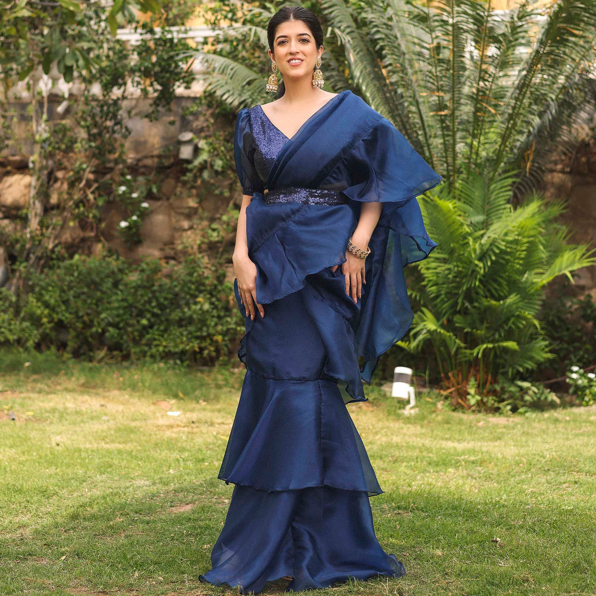 COBALT BLUE RUFFLE SAREE