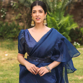 COBALT BLUE RUFFLE SAREE