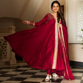 Maroon Silk Long Anarkali Set