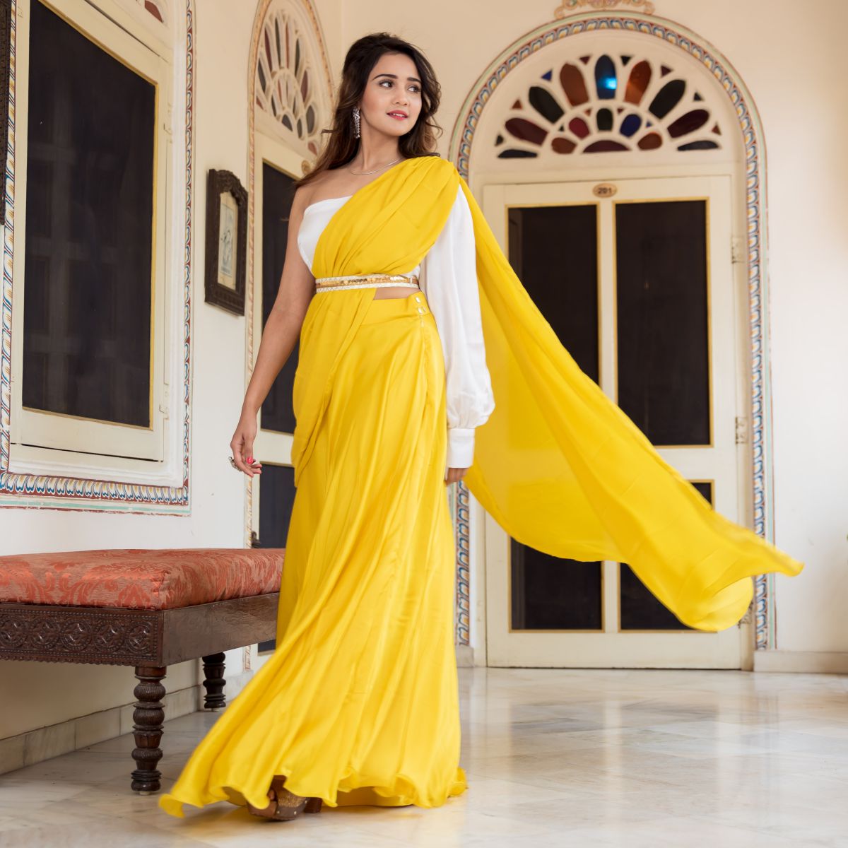 Yellow Silk Lehenga Saree