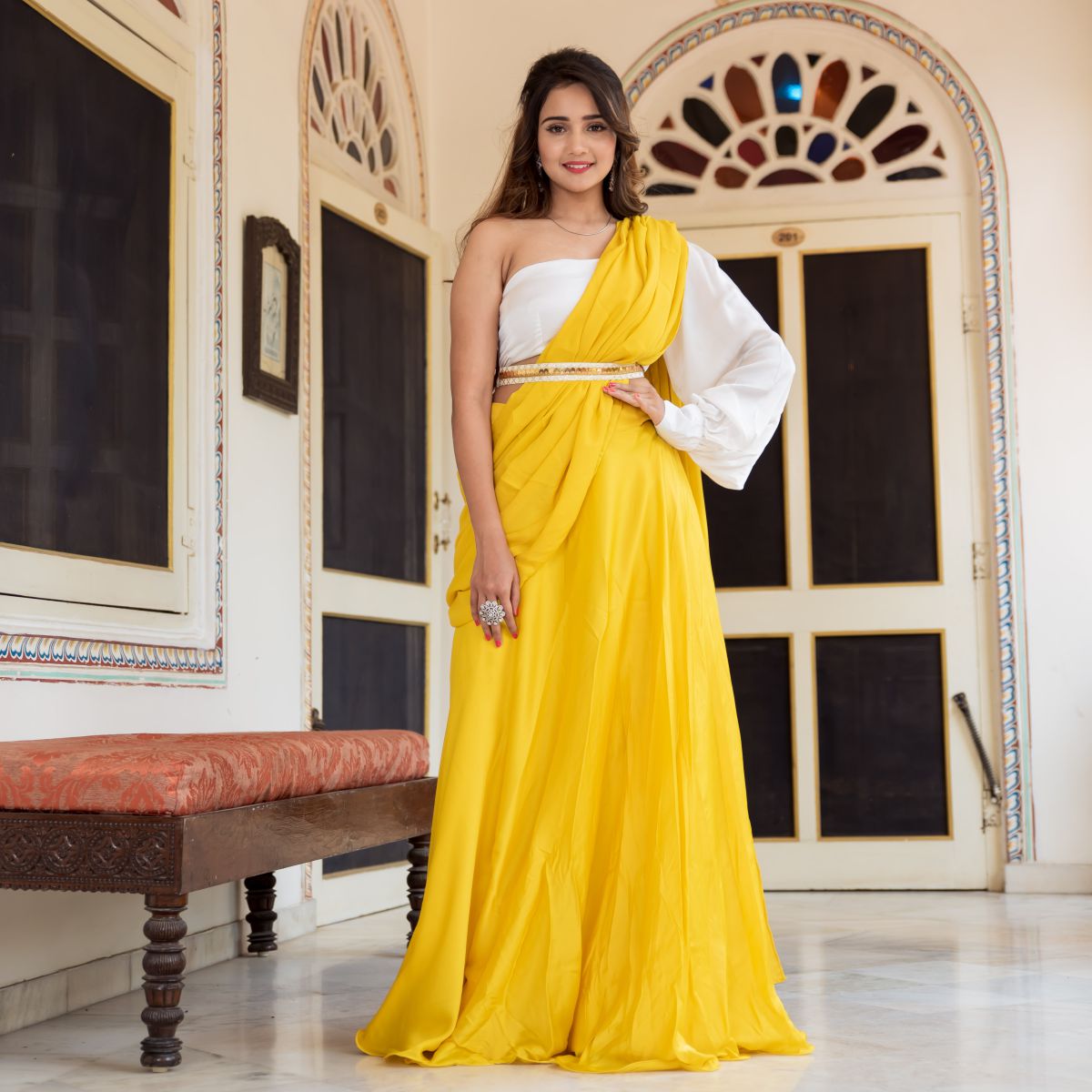 Yellow Silk Lehenga Saree