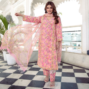 Pink Printed Kurta Set