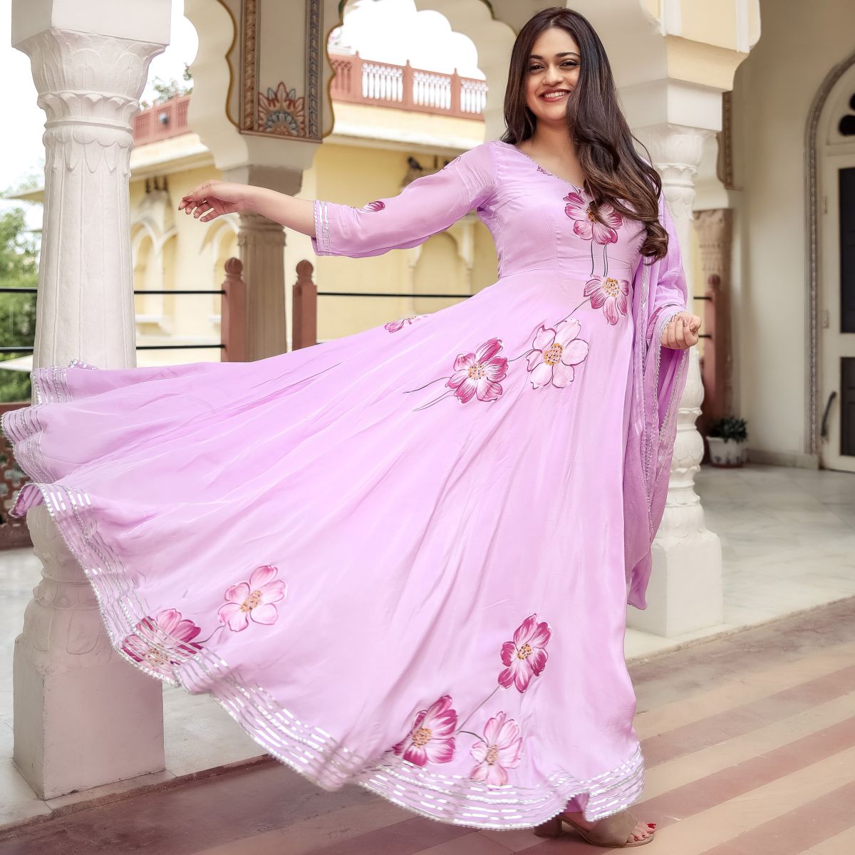 Lavender Silk Anarkali Pant