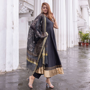 Black Cotton Anarkali Set