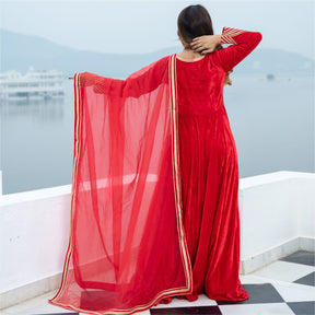 Red Velvet Anarkali With Dupatta