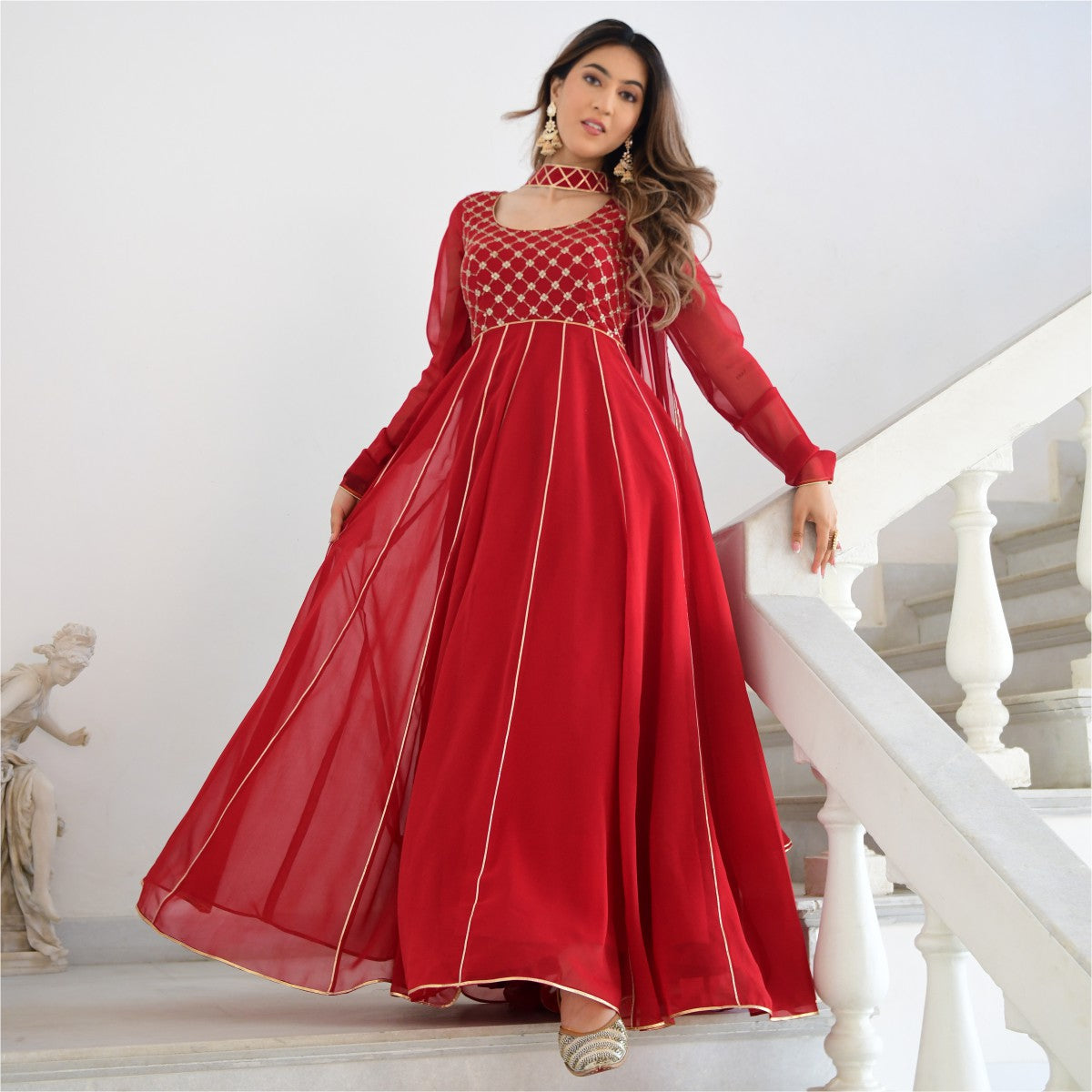 Maroon on sale anarkali gown