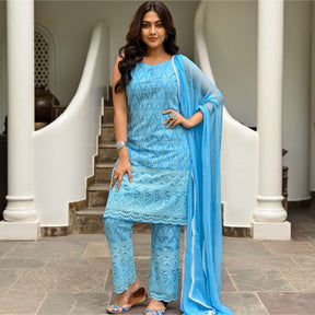 Sky Blue Embroidered Kurta Set