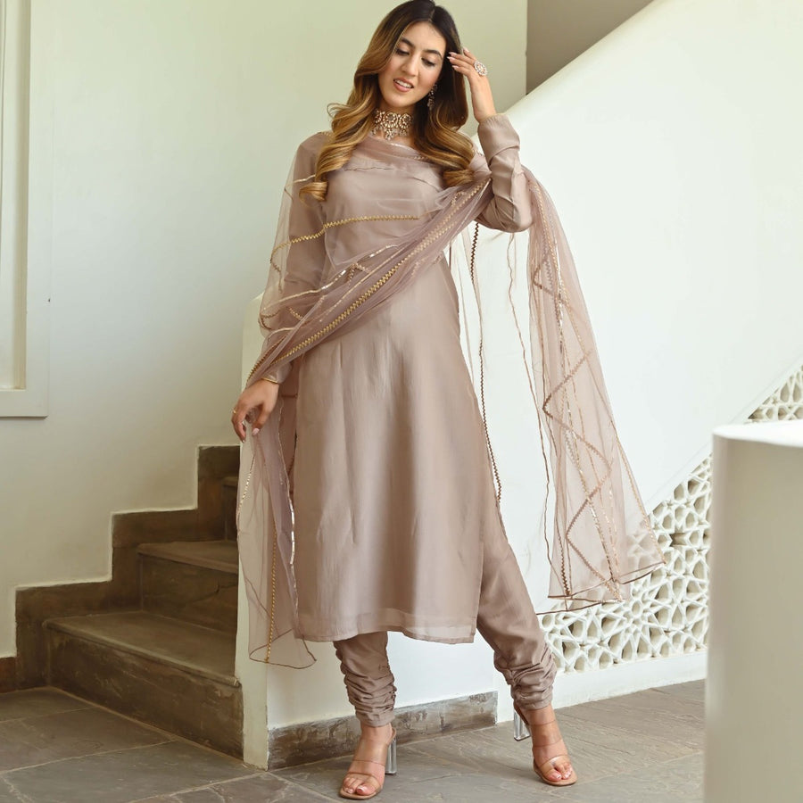 Beige Silk Kurta Set