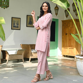 Pink Striped Kurta Set