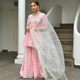 Pink Cotton Printed Sharara Set