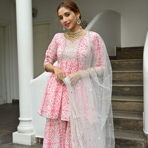 Pink Cotton Printed Sharara Set