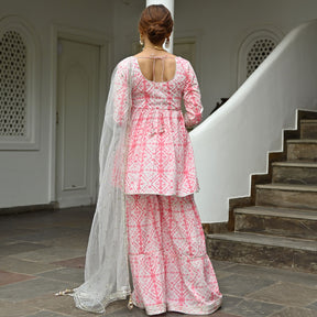 Pink Cotton Printed Sharara Set