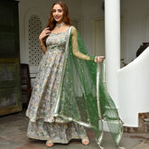 Grey Printed Silk Sharara Set