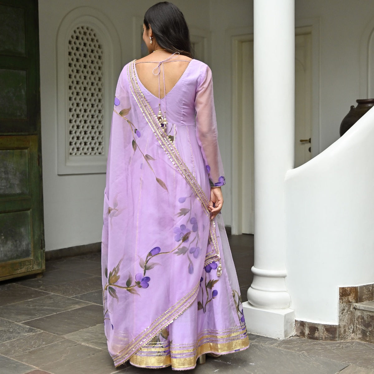 Purple Hand Paint Anarkali Set