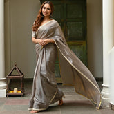 Grey Saree With Kota Doriya Blouse