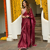 Wine Saree With Blouse