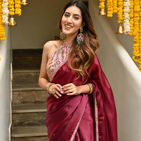 Wine Saree With Blouse