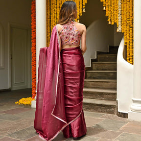 Wine Saree With Blouse