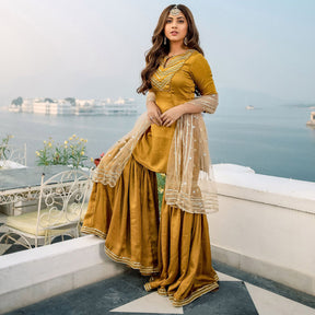 Gold Silk Sharara Dupatta Set