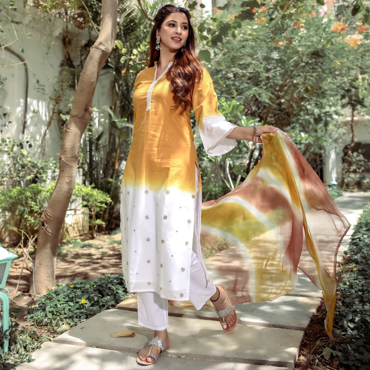 White Tie-Dye With Dupatta